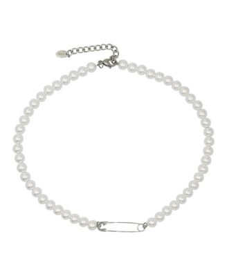 Glass Pearl Necklace with Stainless Steel Safety Pin Clasp