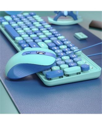 Wireless Keyboard And Mouse Set – Silent Typing, Retro Round Keys, Battery Operated, 2.4G Connection, Blue