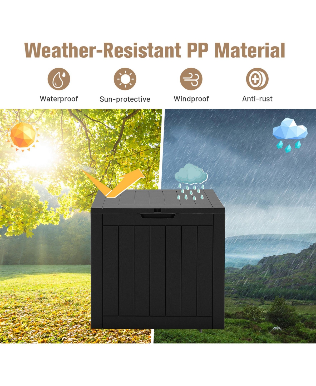 Sugift 30 Gallon Deck Box Storage Container Seating Tools-Black