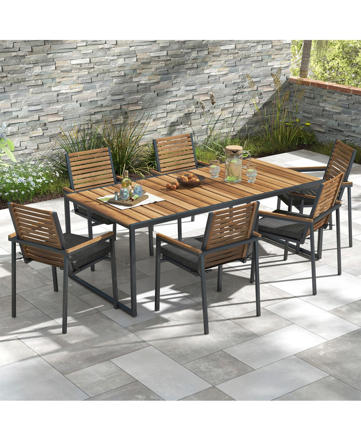 Sugift Outdoor Chair Cushion Set of 2 Waterproof Fade-Resistant Olefin Seat Cushions-Gray