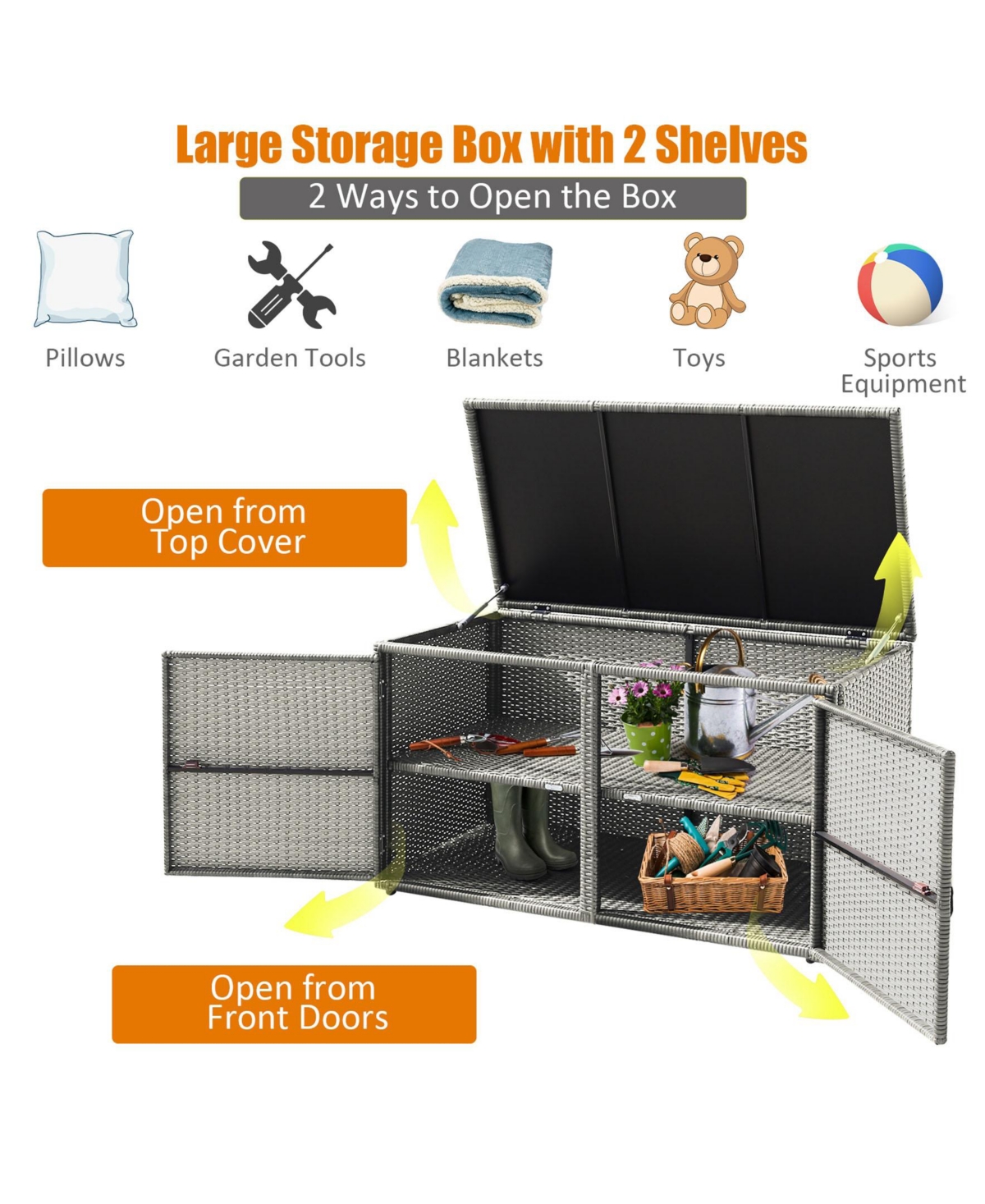 Sugift 88 Gallon Garden Patio Rattan Storage Container Box