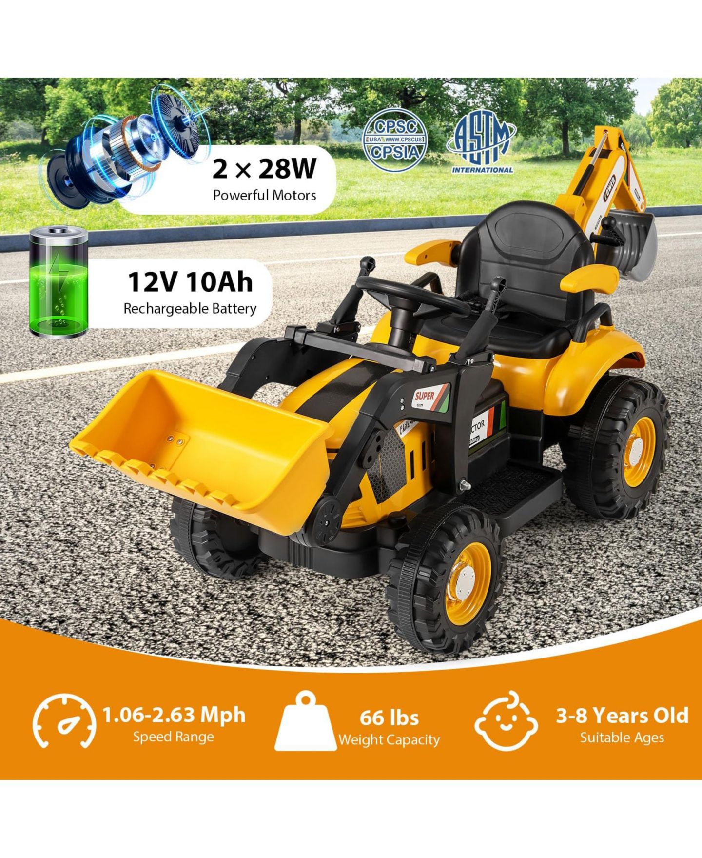 Детская игрушка Mecale 4-in-1 12V Ride-On Tractor with Remote Control, Ages 3–8, цвет: Жёлтый — фото 5