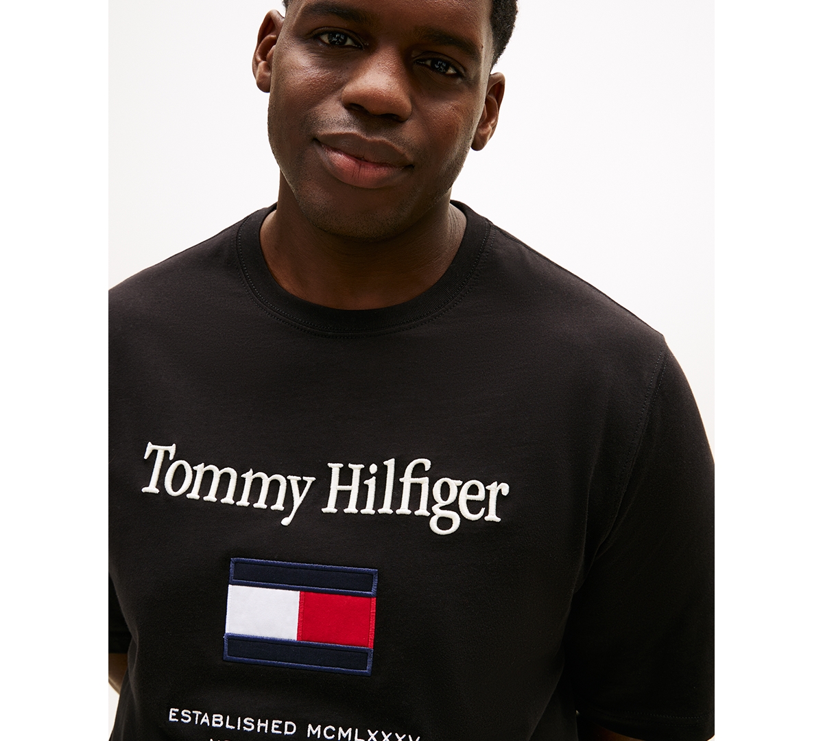 Tommy Hilfiger Men's Big & Tall Embroidered Flag T-shirt In Black