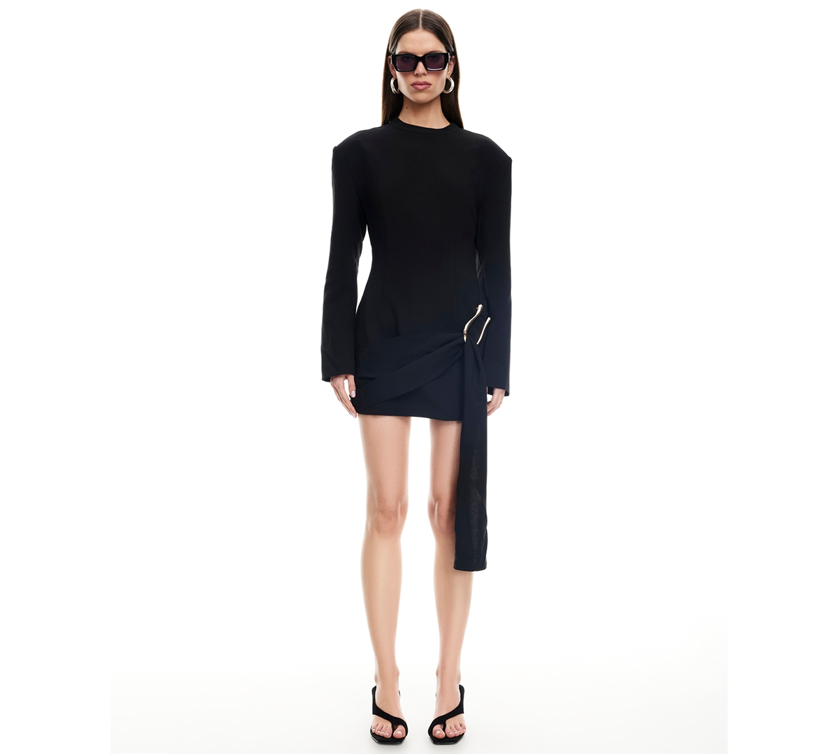Lioness Martini Long Sleeve Draped Minidress In Black