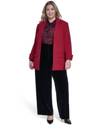 Plus Size Open Front Rollback Cuff Jacket