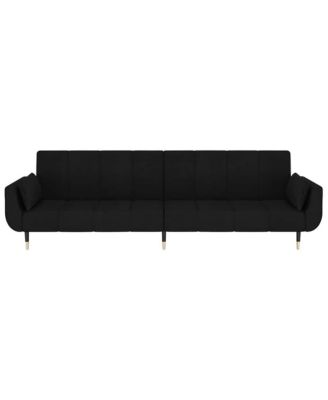2-Seater Sofa Bed with Two Pillows Black Velvet