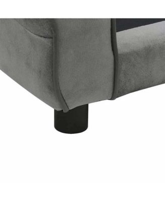 Dog Sofa Dark Grey Plush (80% polyester, 20% cotton), solid fir wood