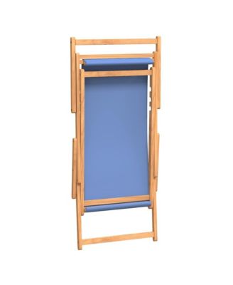 Beach Chair Blue Teak wood, Polyester Medium Foldable
