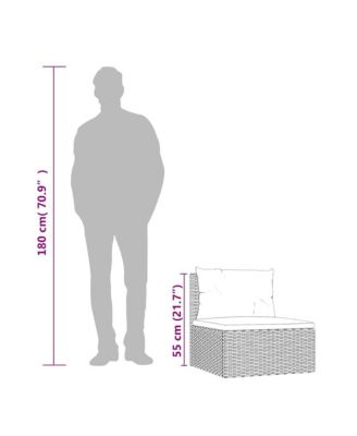 Patio Middle Sofa with Cushions Black Poly Rattan