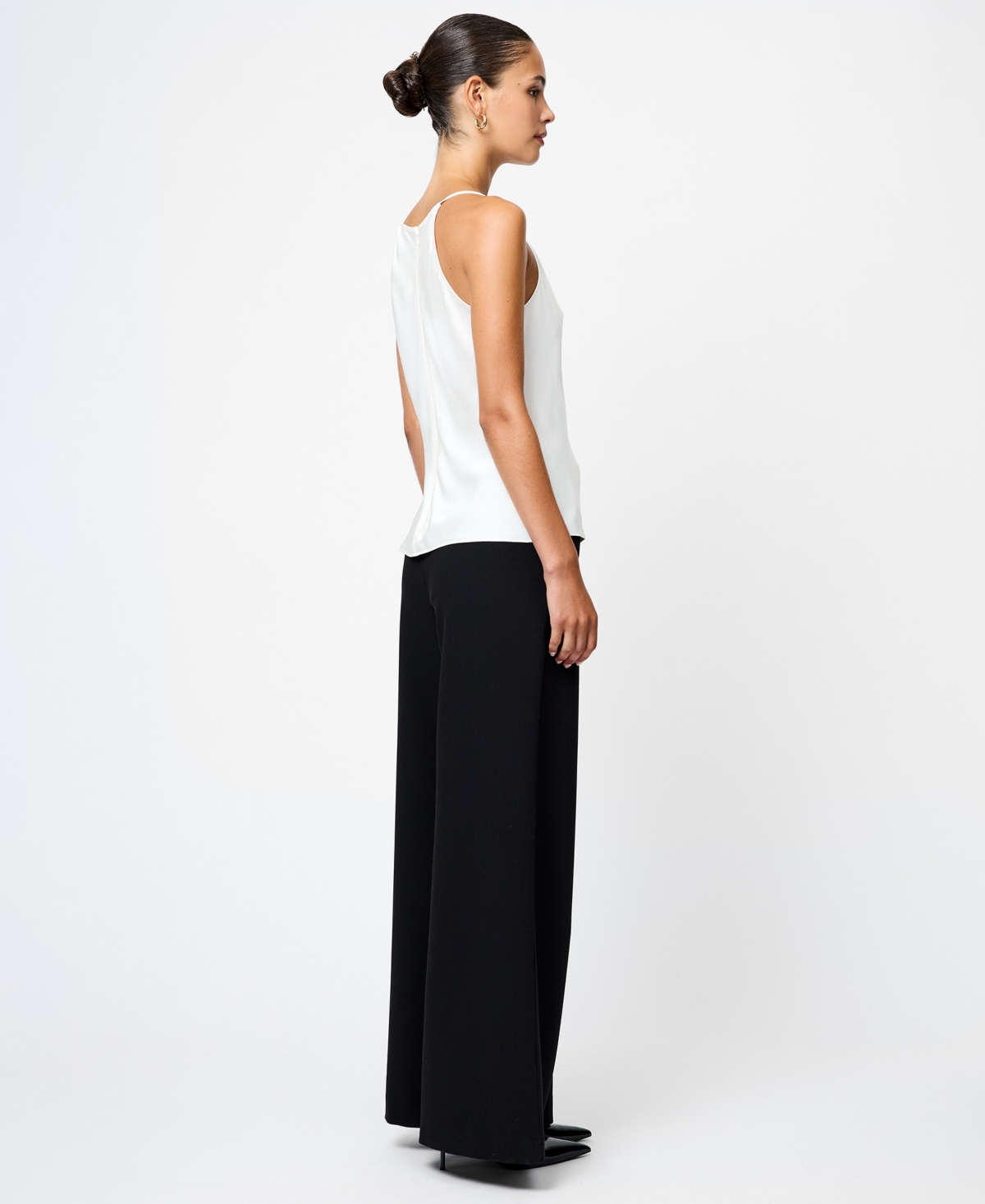 French Connection Ennis Satin Cowl Neck Top In White