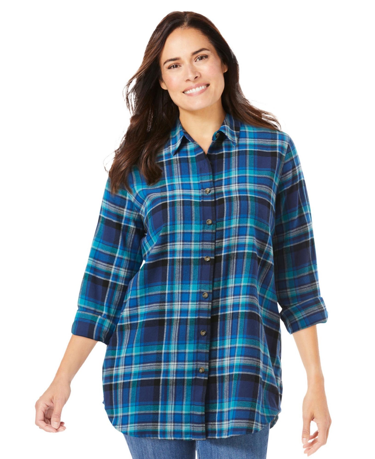 Woman Within Plus Classic Flannel Shirt