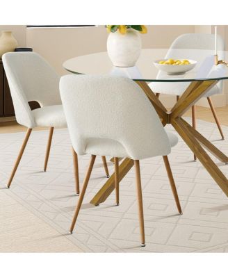 5-Piece Modern Round Glass Mid-Century Table & Upholstered Chairs Dining Set