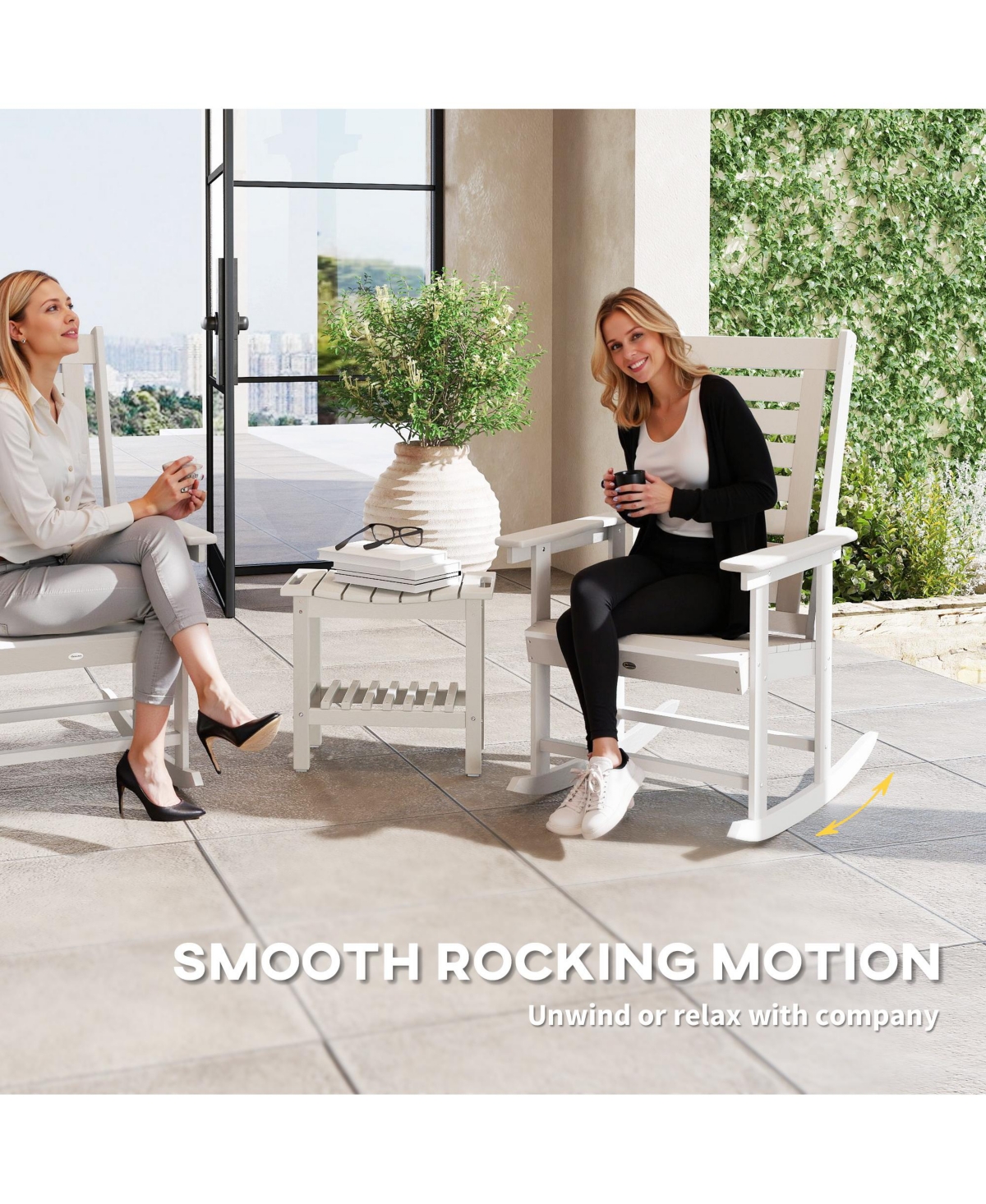 Outsunny 2 Outdoor Rocking Chairs, Hdpe High Back Patio Rockers