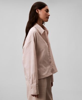 Women's Plaid Collar Neck Long Sleeve Sleep Shirt-QS7533