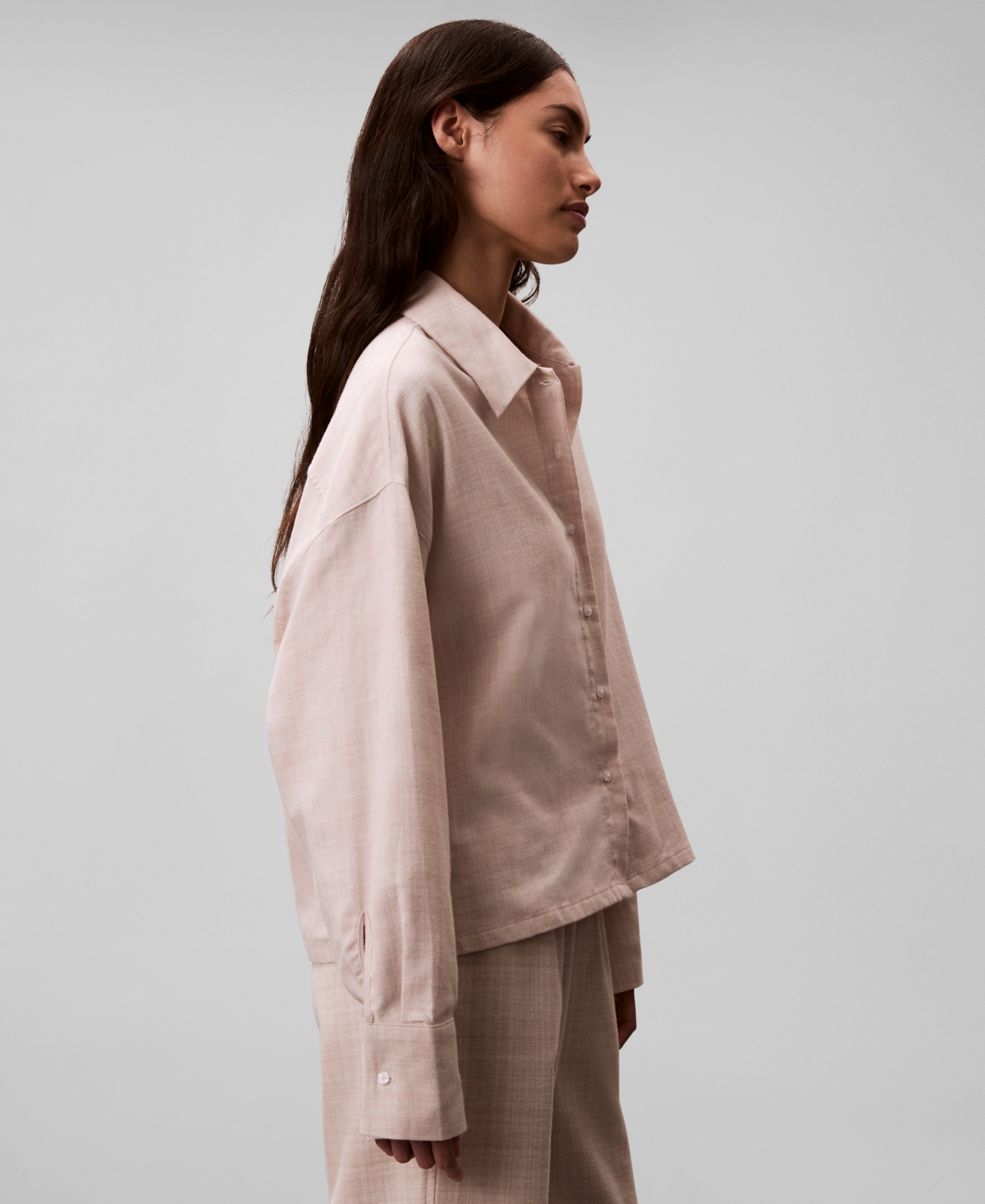 Calvin Klein Women's Plaid Collar Neck Long Sleeve Sleep Shirt