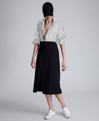 Women's Oversized Pinstripe Boyfriend Button-Front Shirt