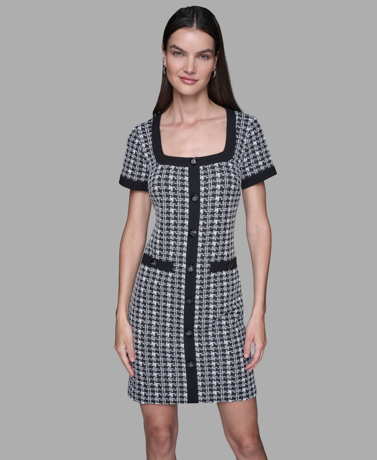 Karl Lagerfeld Women's Houndstooth Scuba Crêpe Shift Minidress In Black