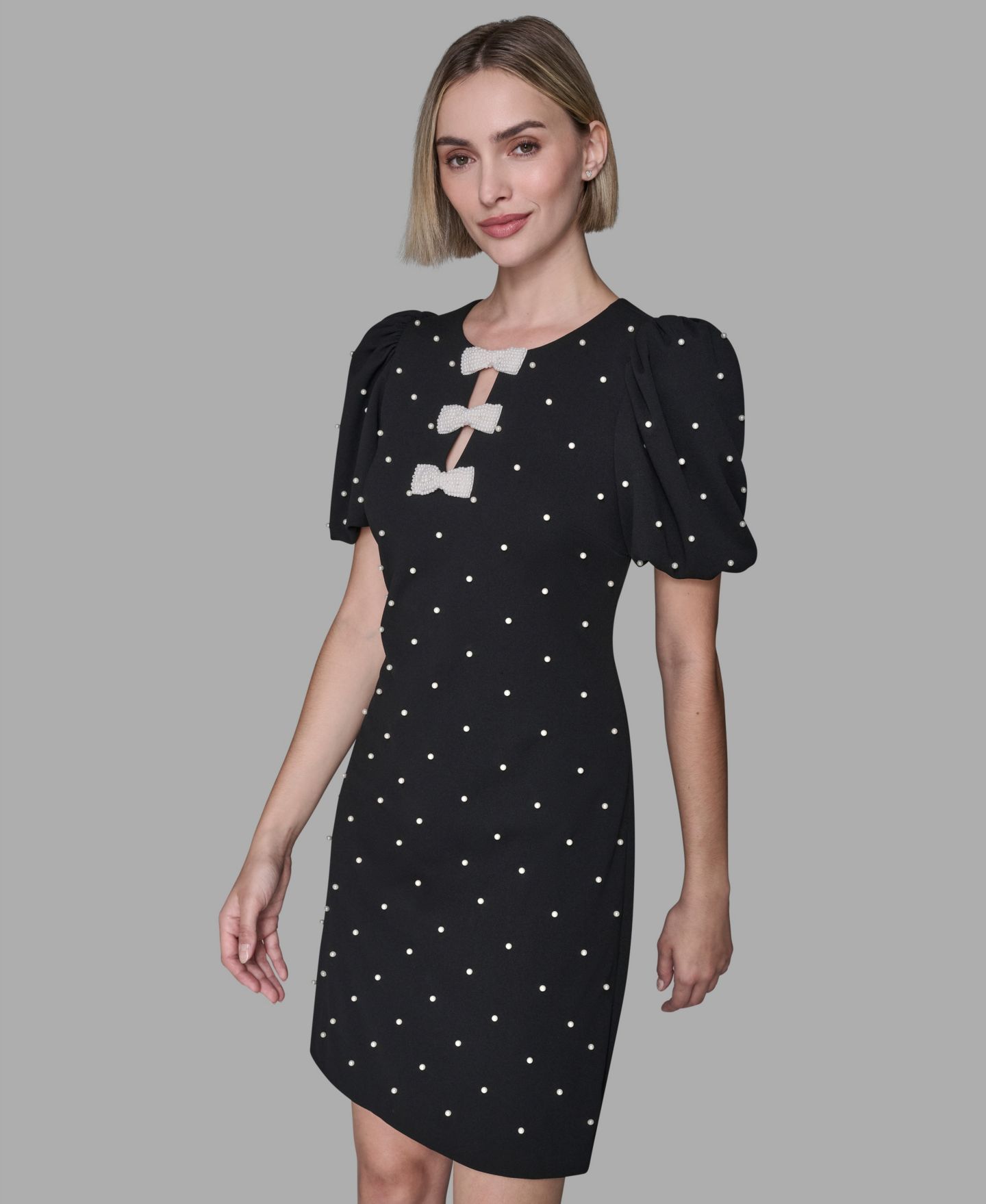 Женское платье KARL LAGERFELD PARIS Scuba Crepe Sheath with Bow Details, цвет: Чёрный — фото 3