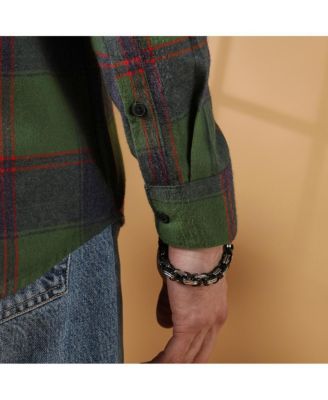 Men's Forest Green & Indigo Blue Buffalo Check Utility Shirt