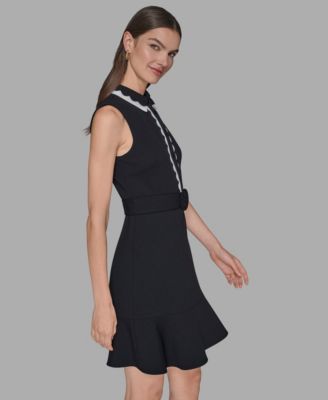 Women's Belted Collared A-Line Dress