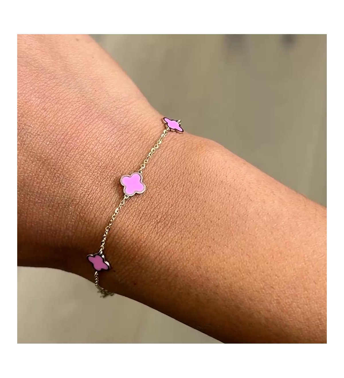 The Lovery Mini Bubblegum Pink Clover Bracelet 14K Gold