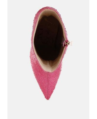 Anun Rhinestones Embellished High Ankle Boots Women