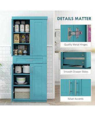 Kitchen Pantry with Doors and Drawer, Adjustable Shelves