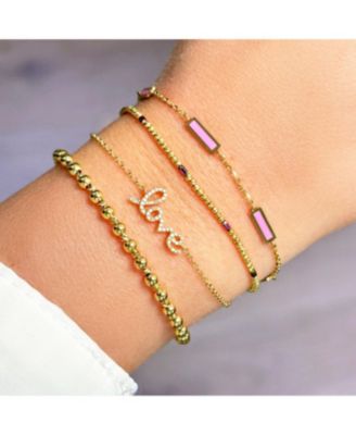 Pink and Gold Sparkle Cut Adjustable Bead Bracelet 14K Gold