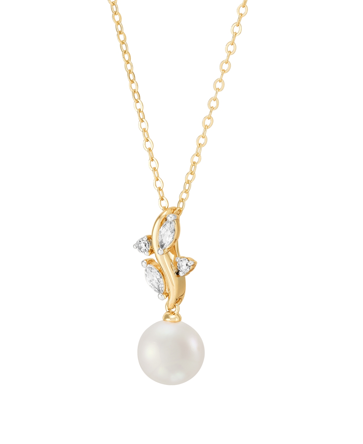 Macy's 2-pc. Cultured Freshwater Pearl (7-8mm) And White Cubic Zirconia Drop Earrings And Pendant Necklace In Gold