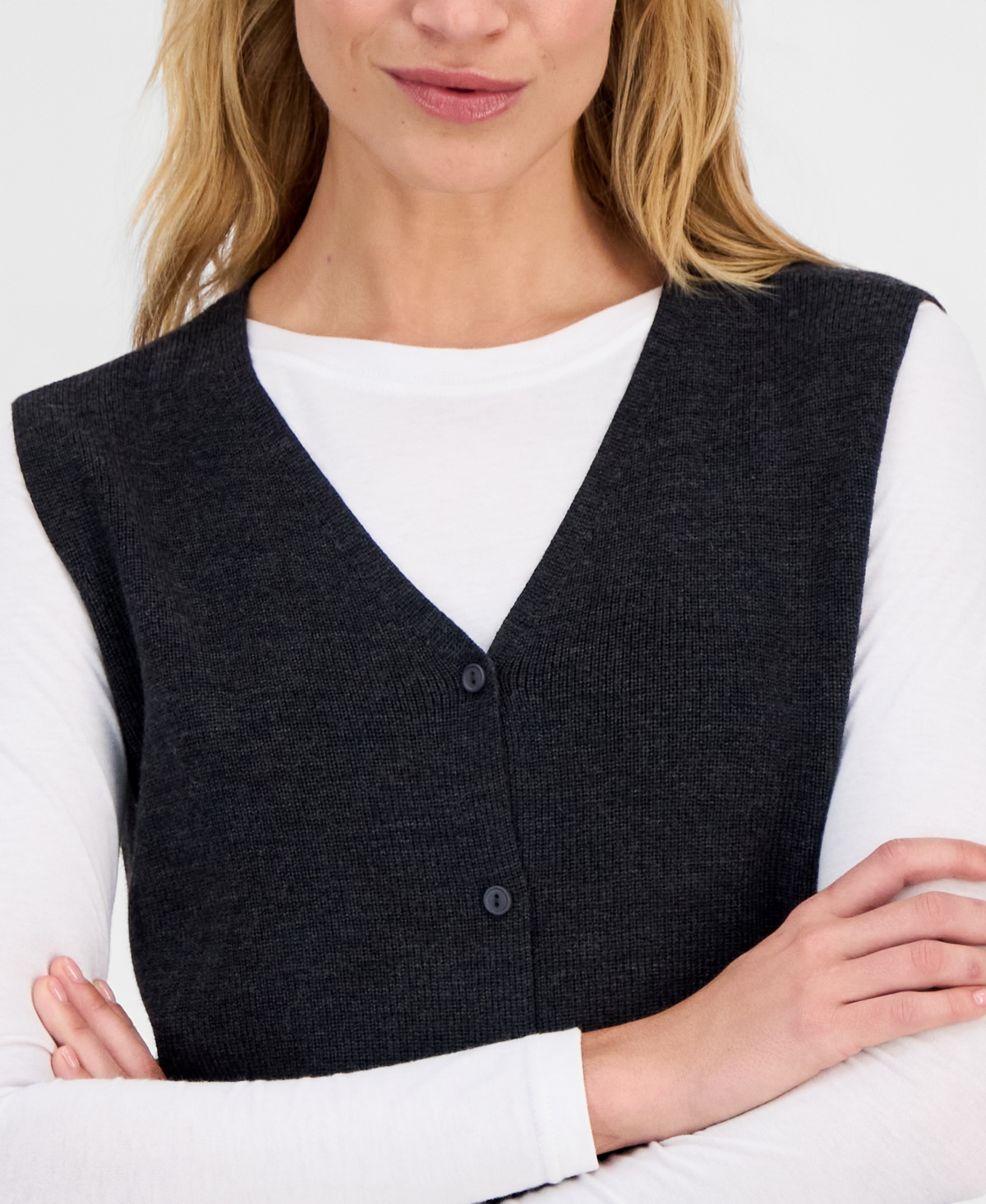 Eileen Fisher Women's Merino Wool V-Neck Button Vest