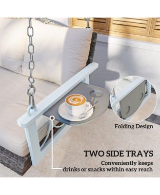 Wicker Porch Swing, Hanging Swing Bench with Cup Holder