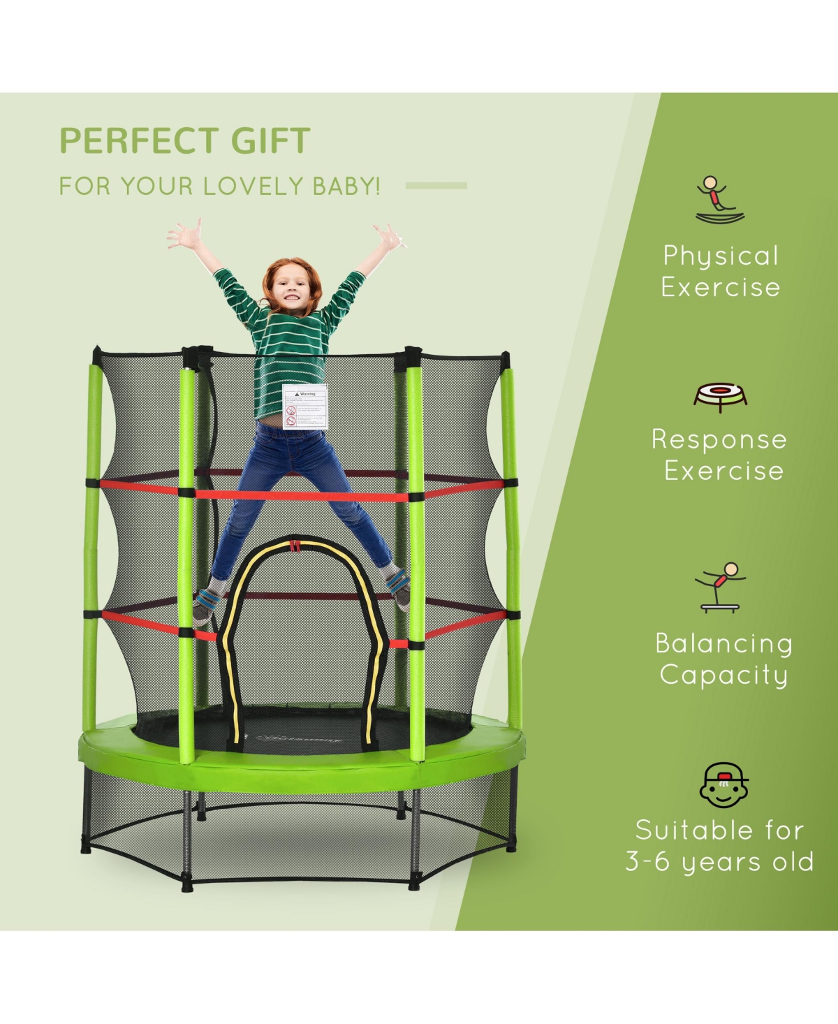 Outsunny Φ5FT Kids Trampoline with Enclosure Net for Age 3 to 6 Years