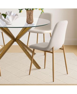 5-Piece Oak Finish Modern Round Glass Dining Set