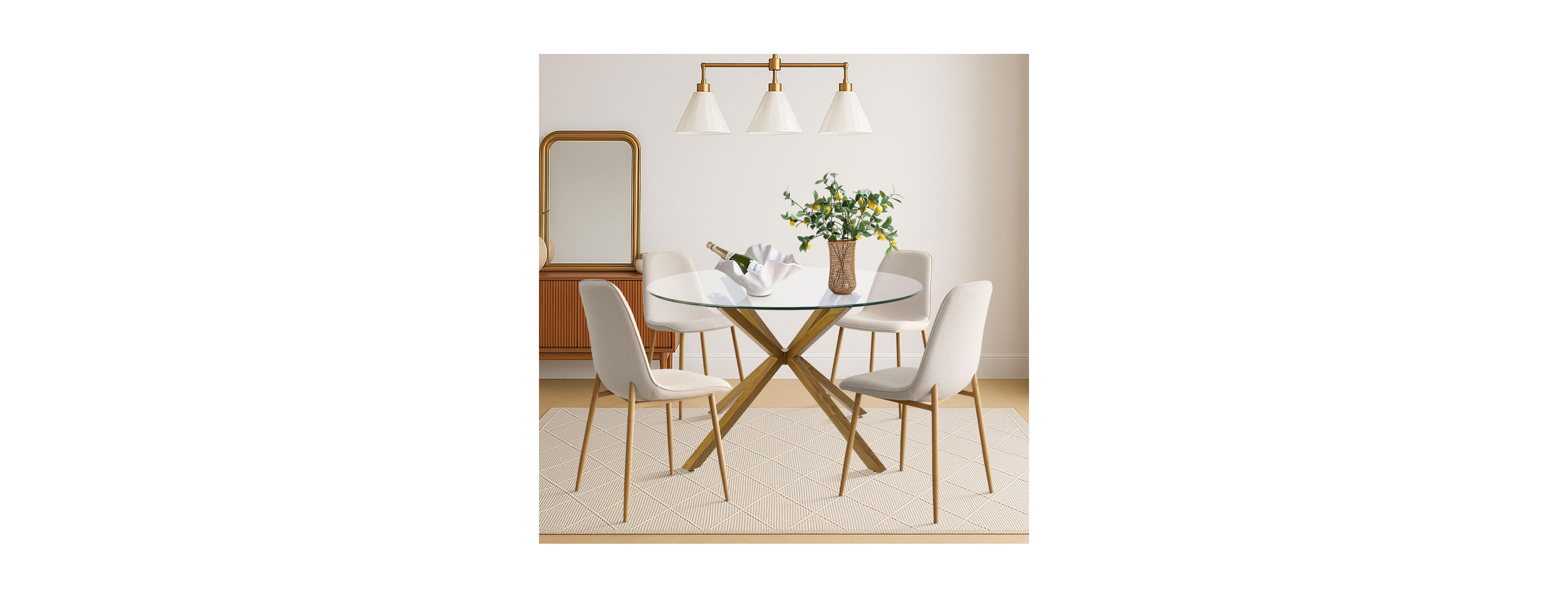 Maison Boucle 5-Piece Oak Finish Modern Round Glass Dining Set