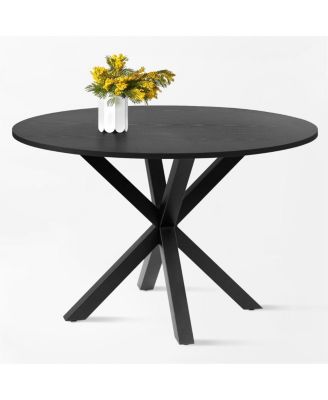 5-Piece Dining Set, 39.5'' Round Table with Faux Rattan Back Chairs and Metal Legs for Kitchen or Small Dining Room-Maison Boucle