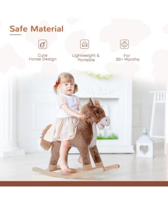 Kids Rocking Horse with Soft Plush Body & Wooden Base for Years 3+