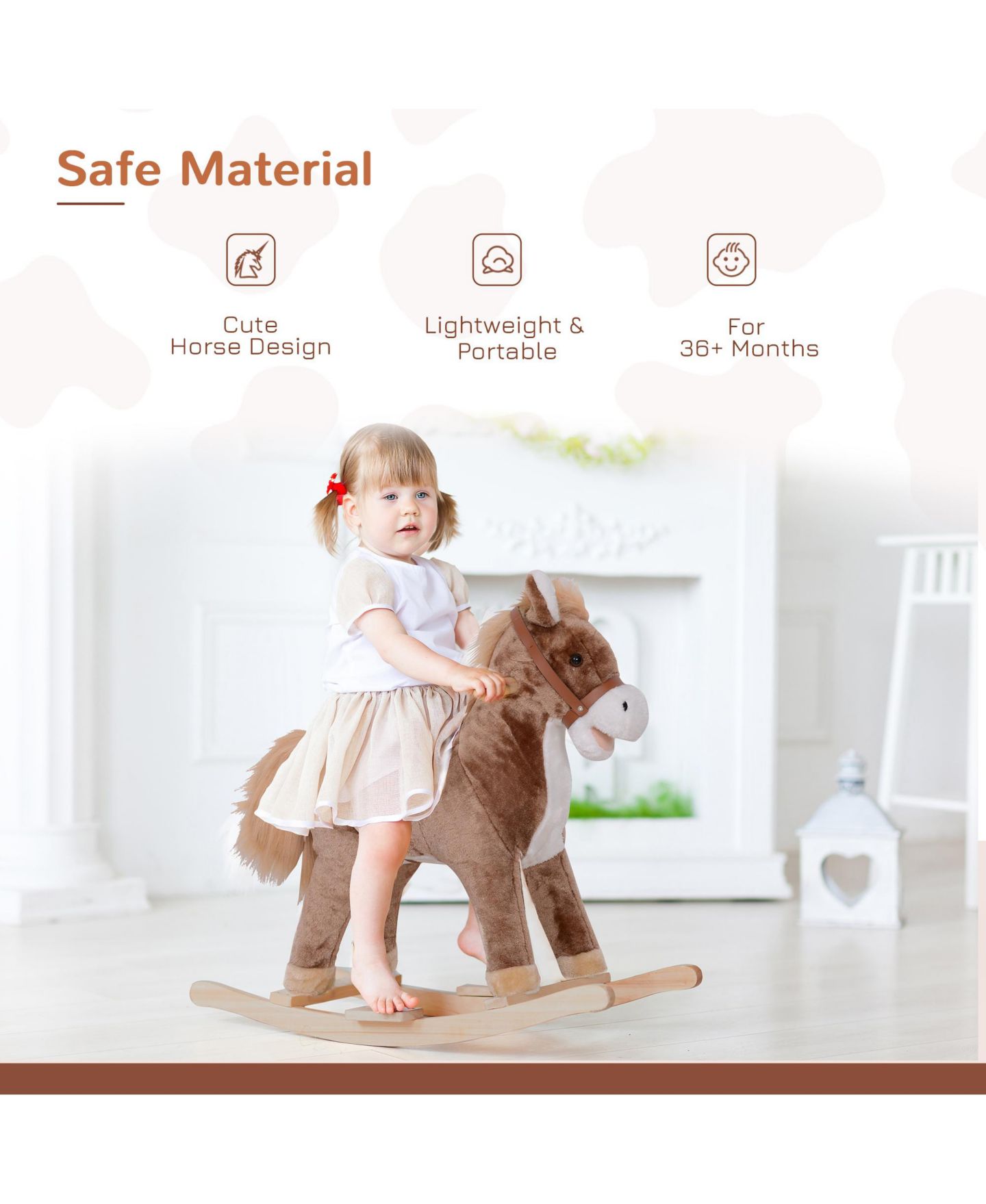 Детская мягкая игрушка Qaba Soft Plush Rocking Horse with Wooden Base, 88 lbs. Capacity, Ages 3+ — фото 4