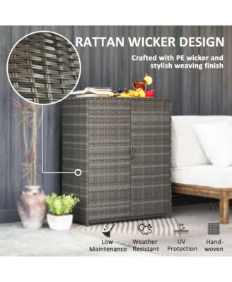 Wicker Outdoor Storage Cabinet with Shelves, 2 Doors, Dark
