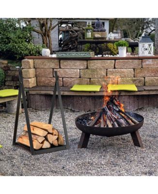 Triangle Firewood Rack with Raised Base for Fireplace Fire Pit-Black