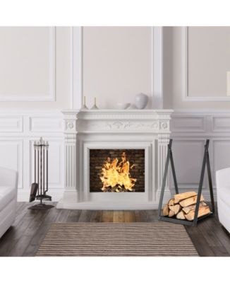 Triangle Firewood Rack with Raised Base for Fireplace Fire Pit-Black