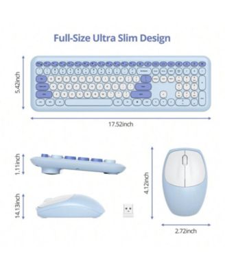 Retro Typewriter Wireless Keyboard And Mouse Set - Full-Size Slim Design, Low-Noise - Blue