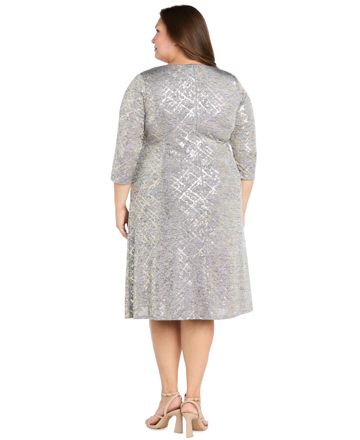 R & M Richards Petite Surplice Hankie Midi Dress In Gray