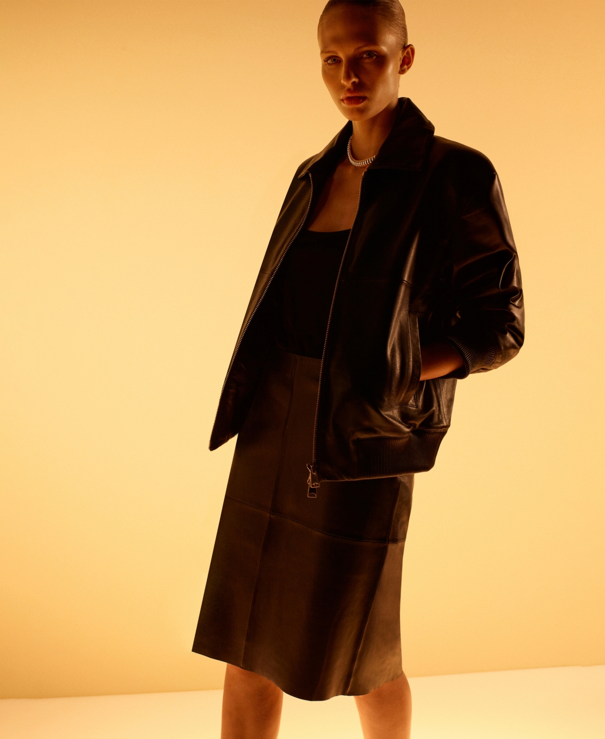 Mango X Kaia Gerber Leather Pencil Skirt In Black