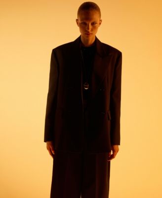 Women's Lapel Detail Wool Blend Suit Blazer