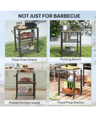 Outdoor Grill Cart, Pizza Oven Table w/ Stainless Steel Top