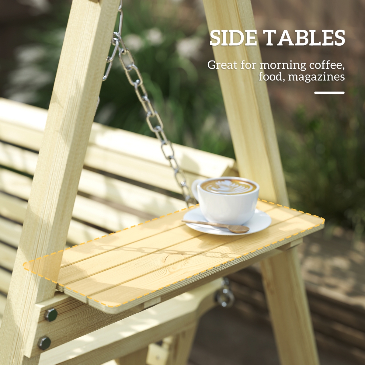 Outsunny 3 Seat Porch Swing with Sd and Side Tables,
