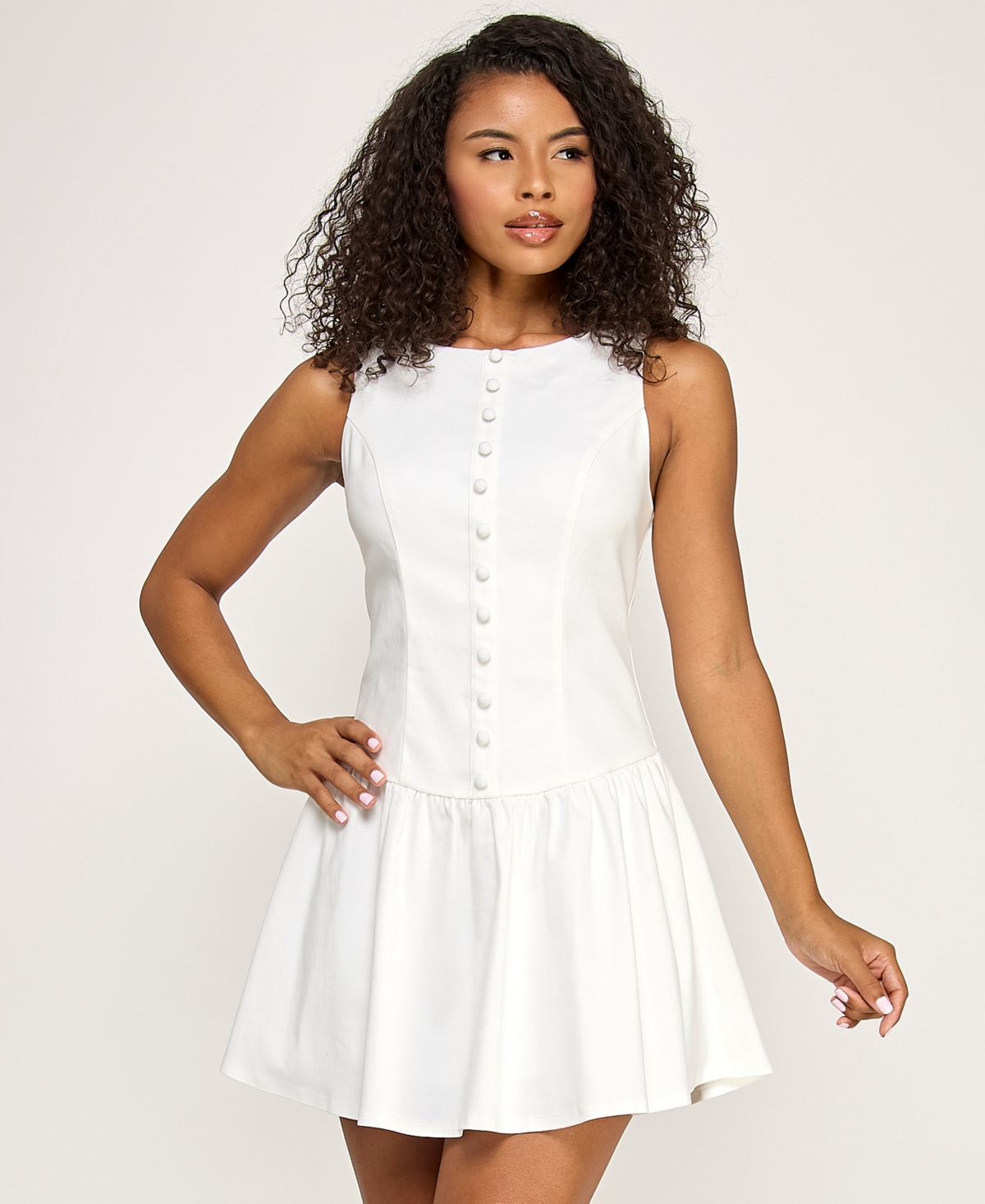Seni & Cade Juniors' Sleeveless Drop Waist Ruffle Short Dress