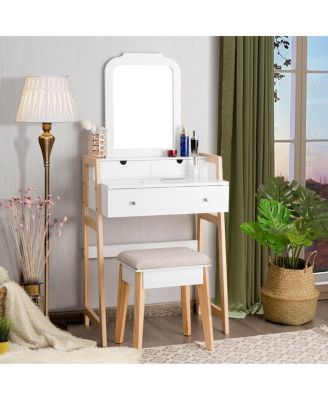 Vanity Table Set with Cushioned Stool and Large Mirror