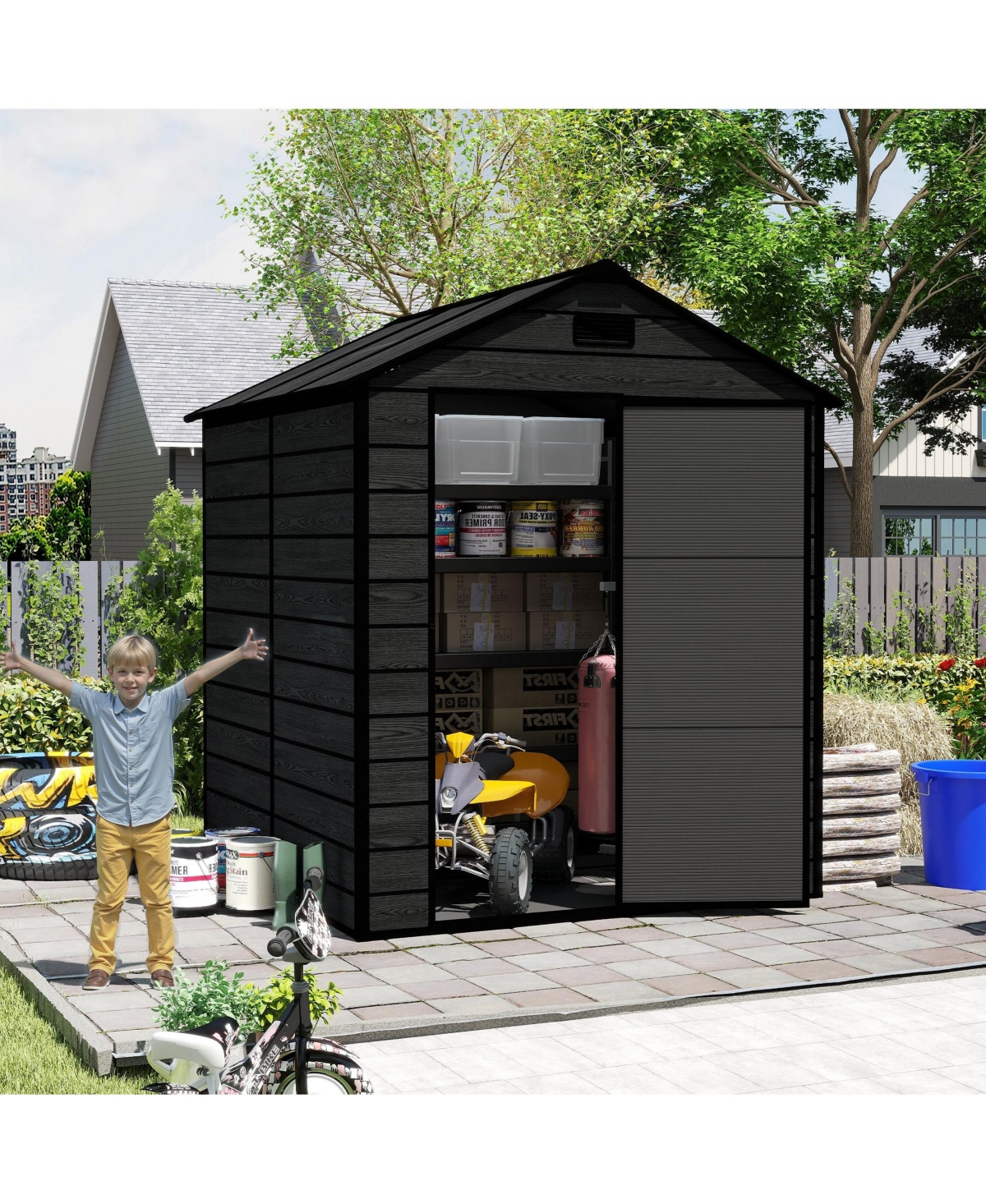 Mondawe Campcraft 6x6ft Resin Storage Shed, Outdoor Waterproof Garden Shed with Window & Lock