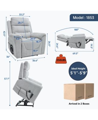 Chenille Dual Motor Infinite Position Up to 350 LBS Power Lift Recliner Chair with 8-Point Vibration Massage and Lumbar Heating,Blue